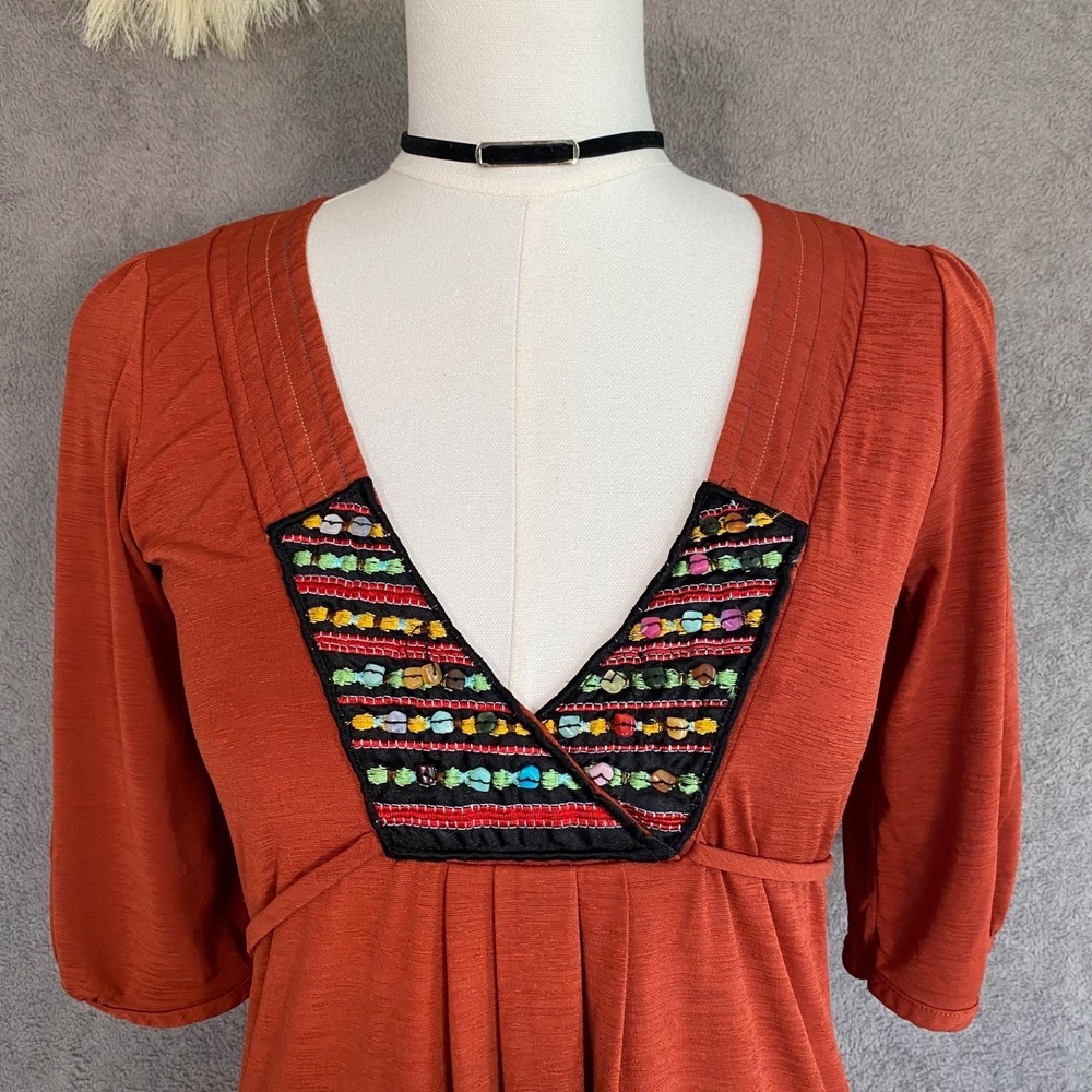 Daytrip Womens‎ Y2K Babydoll Top Size S Beaded Tie Back Grunge Indie Sleaze Boho - Picture 2 of 10